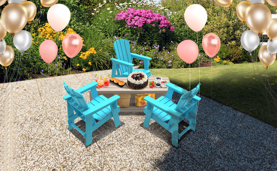 Combo for Family: 2 Plastic Adirondack Chairs & an Outdoor Side Table.  Outdoor Adirondack Chair Patio Lounge Chairs Classic Design (Blue) - Atlantic Fine Furniture Inc