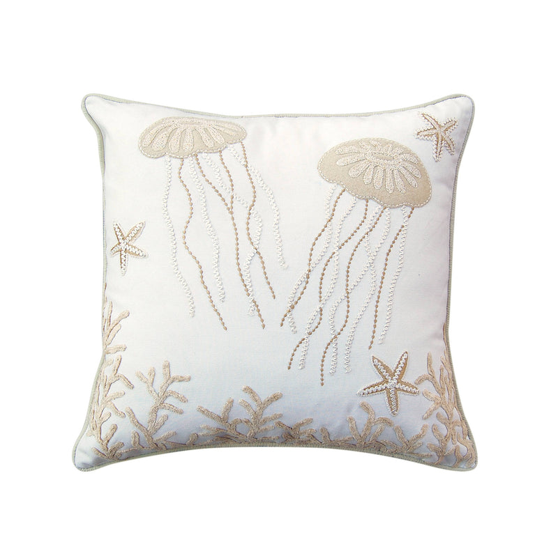 Jellyfish Duo Applique Coastal Indoor Cotton Pillow