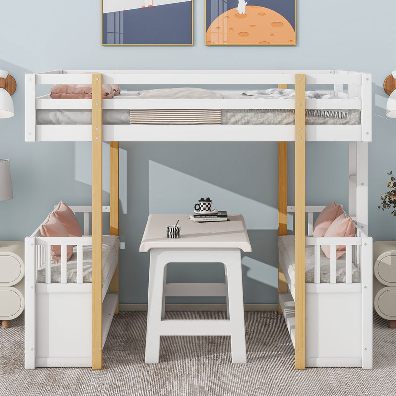 Wood Twin Size Loft Bed With 2 Seats And A Ladder, White