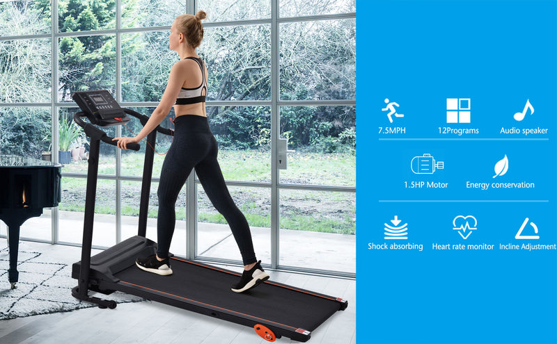 Foldable Treadmill Walking And Jogging Electric Running Machine With Heart Pulse Monitor And Speaker - 3 Incline Adjustable Portable Compact Walking Jogging Treadmill For Home Gym 12 Pre Set Programs