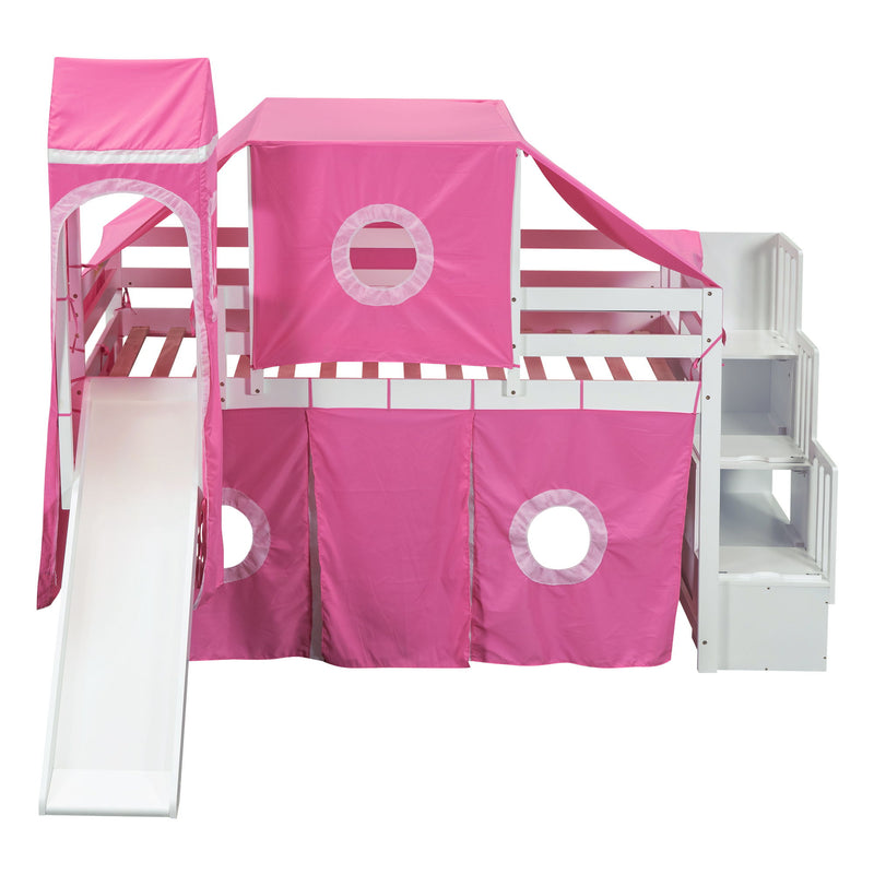 Twin Size Loft Bed With Tent And Tower Pink