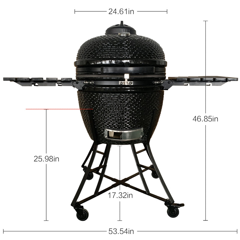 The spot/TOOPO 24inch Barbecue Charcoal Grill, Ceramic Kamado Grill with Side Table, Suitable for Camping and Picnic,Black