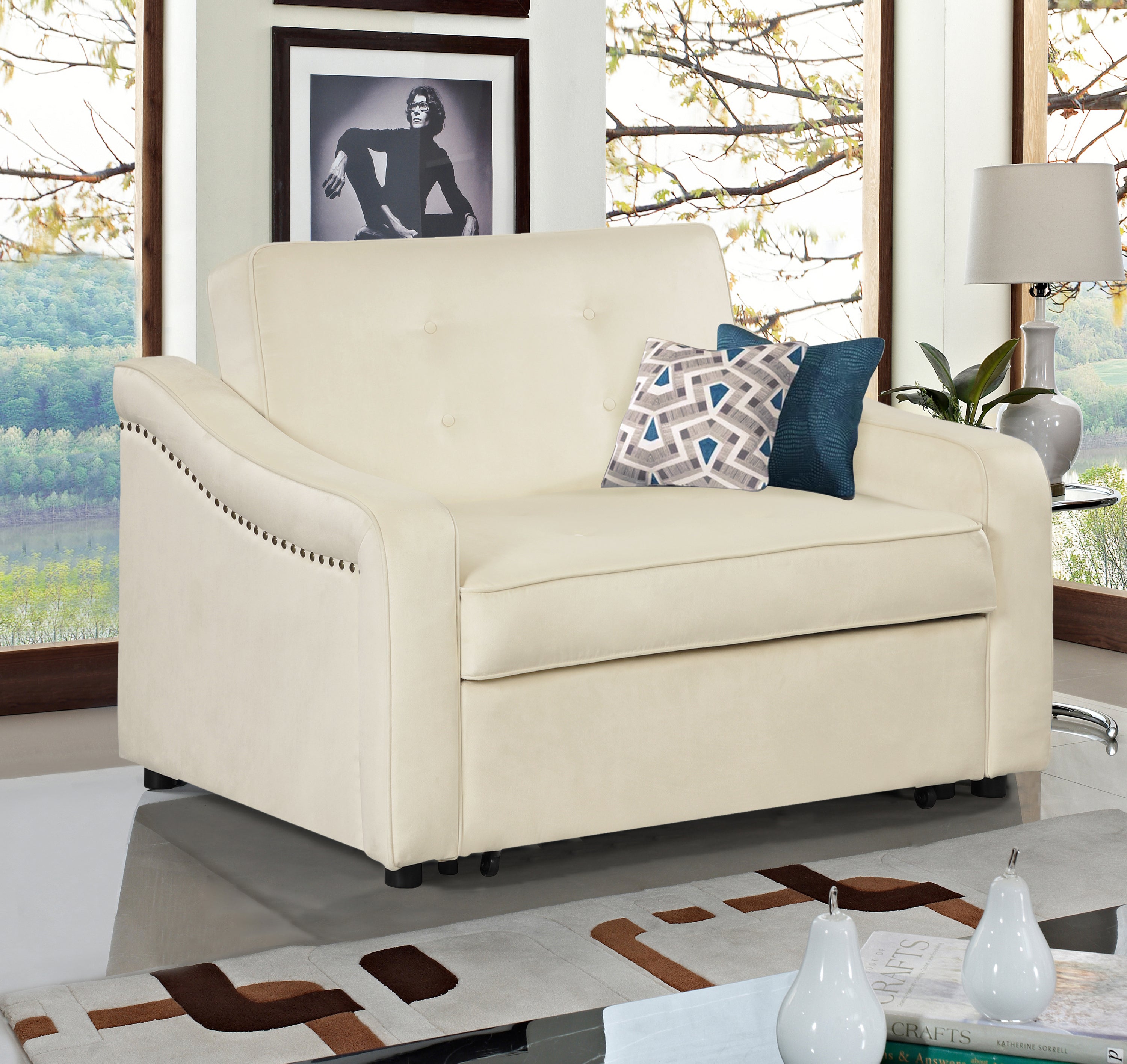 Orisfur. 50.6" Convertible Sleeper Bed, Adjustable Sofa Couch with Dual USB Ports for Living Room Space（Cream White） - Atlantic Fine Furniture Inc
