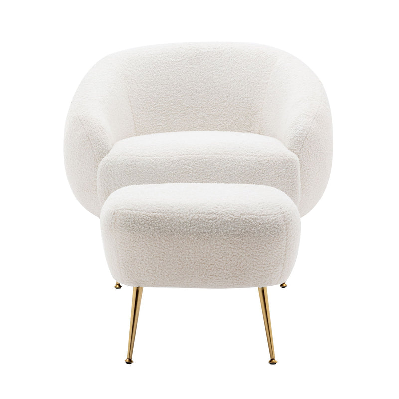 Orisfur. Modern Comfy Leisure Accent Chair, Teddy Short Plush Particle Velvet Armchair With Ottoman For Living Room - White