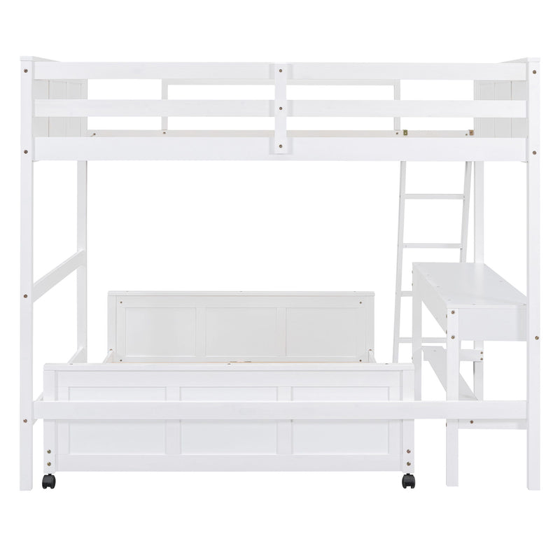 Full Over Full Bunk Bed With Desk, White
