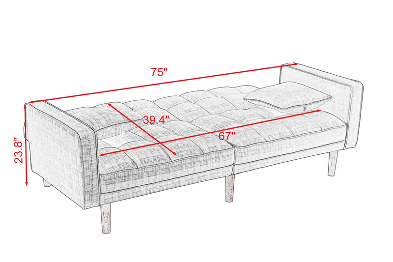 FUTON SLEEPER SOFA WITH 2 PILLOWS DARK GREY FABRIC（W223S01338 、W223S00417。Size difference, See Details in page.）