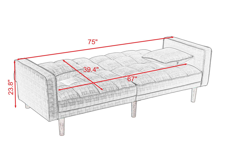 FUTON SLEEPER SOFA WITH 2 PILLOWS DARK GREY FABRIC（W223S01338 、W223S00417。Size difference, See Details in page.） - Atlantic Fine Furniture Inc