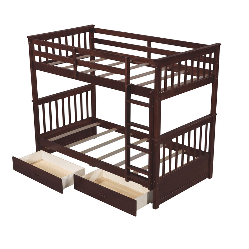 Twin-Over-Twin Bunk Bed With Ladders And Two Storage Drawers (Espresso)