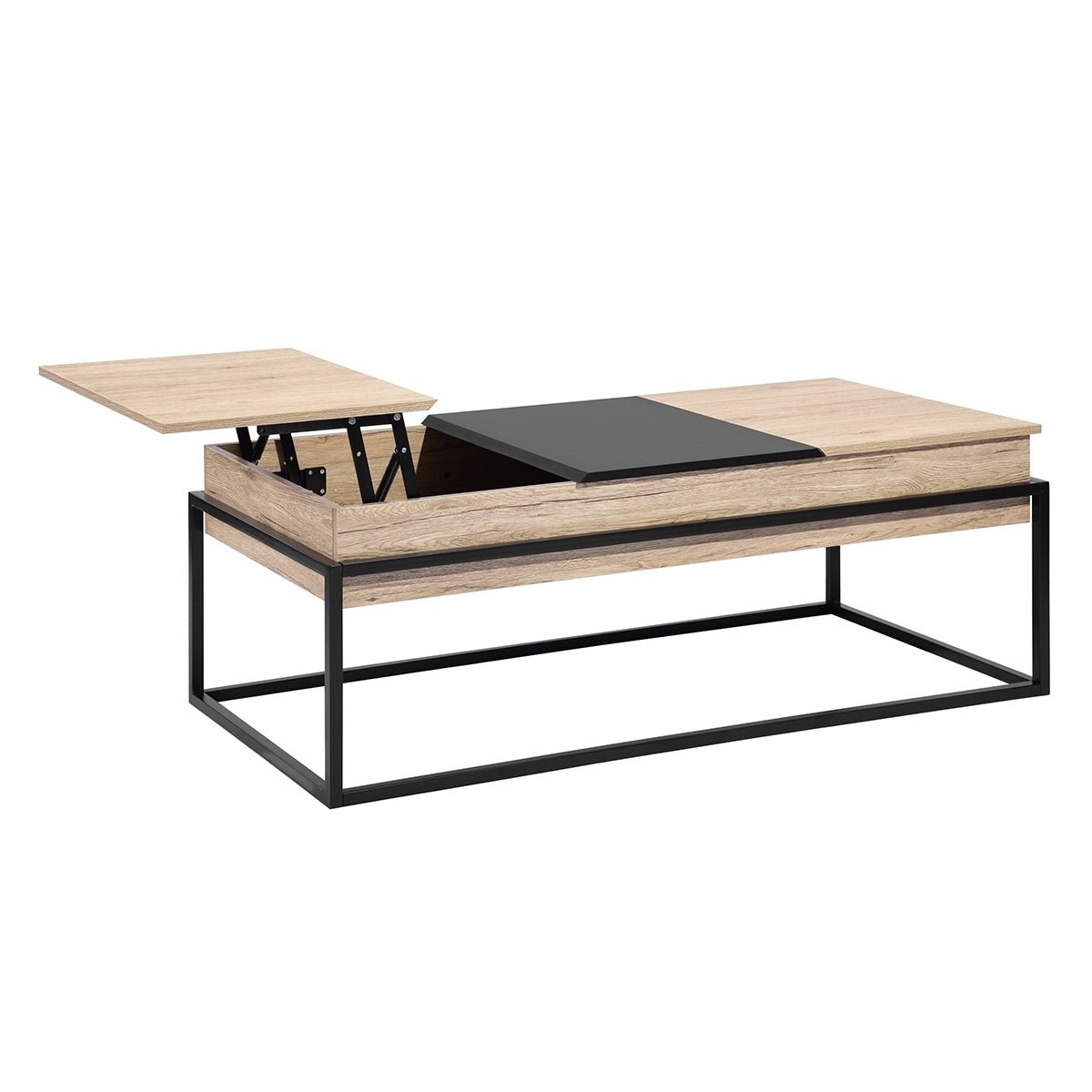 47.2" Lift Top Coffee Table, Lift Top Storage Coffee Table, Wood Lift Top Coffee Table with Storage, Oak & Black - Atlantic Fine Furniture Inc