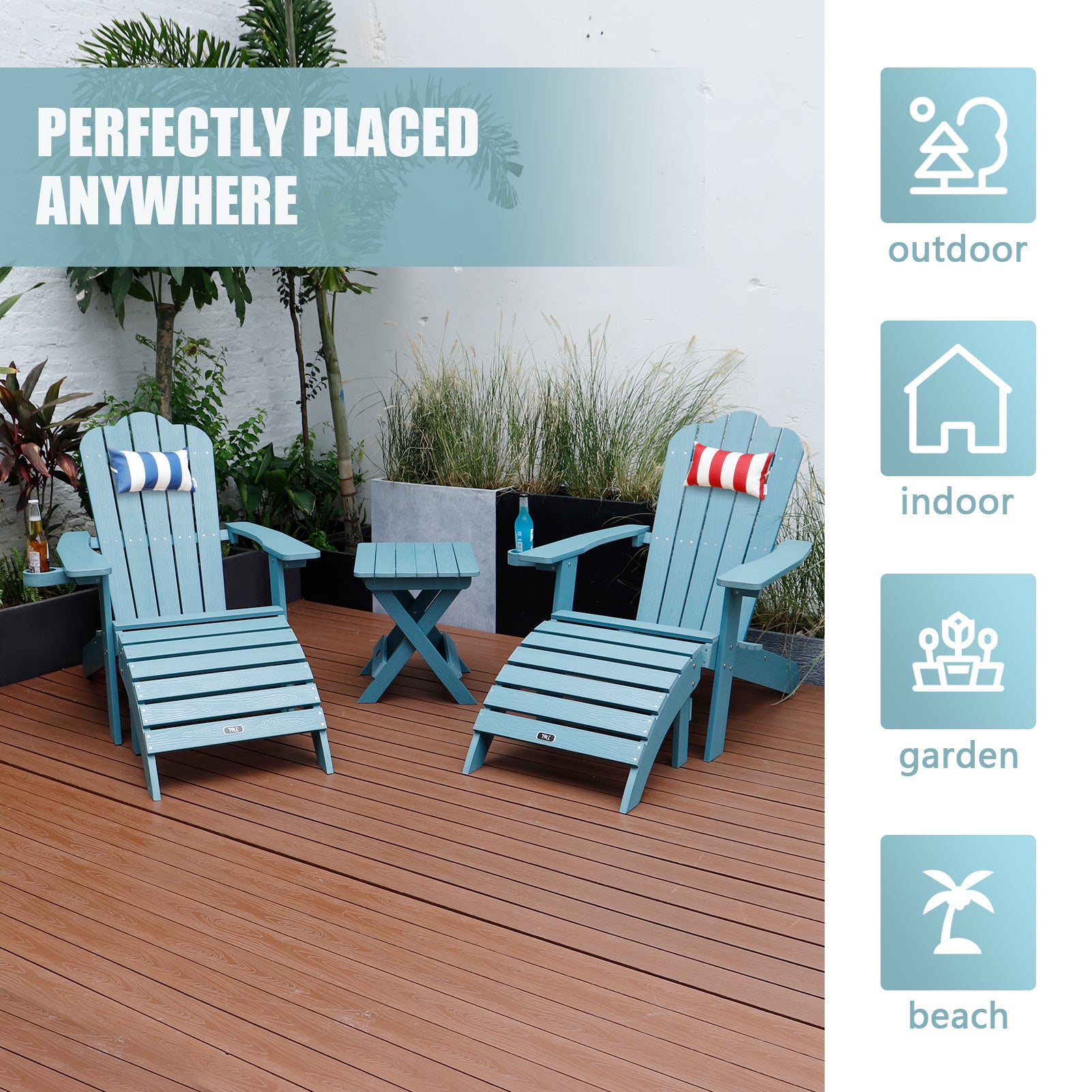 TALE Adirondack Ottoman Footstool All-Weather and Fade-Resistant Plastic Wood for Lawn Outdoor Patio Deck Garden Porch Lawn Furniture Blue - Atlantic Fine Furniture Inc