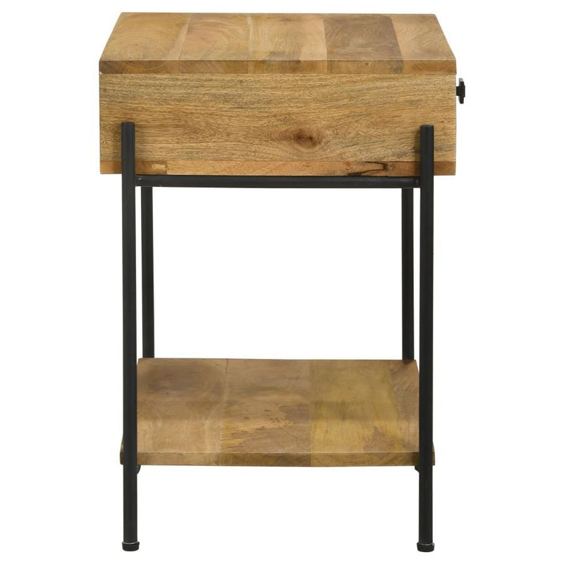 Declan - 1-Drawer Accent Table With Open Shelf - Natural Mango And Black