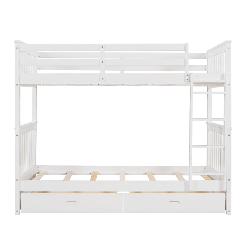 Twin-Over-Twin Bunk Bed With Ladders And Two Storage Drawers (White)