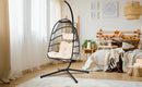 TOPMAX Patio Foldable Swing Chair Porch PE Wicker Egg Hanging Chair Hammock Chair w/Stand and Cushion for Outdoor Balcony Indoor Bedroom, Beige - Atlantic Fine Furniture Inc
