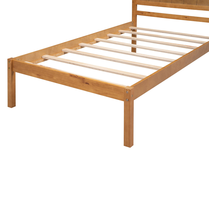 Platform Bed Frame With Headboard, Wood Slat Support, No Box Spring Needed, Twin, Oak