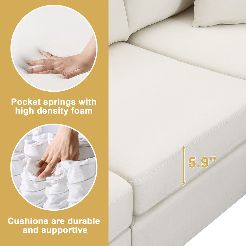 89.8*60.2" Modern Sectional Sofa, 5-Seat Modular Couch Set With Convertible Ottoman, L-Shape Linen Fabric Corner Couch Set With 2 Pillows For Living Room, Apartment, Office, 3 Colors