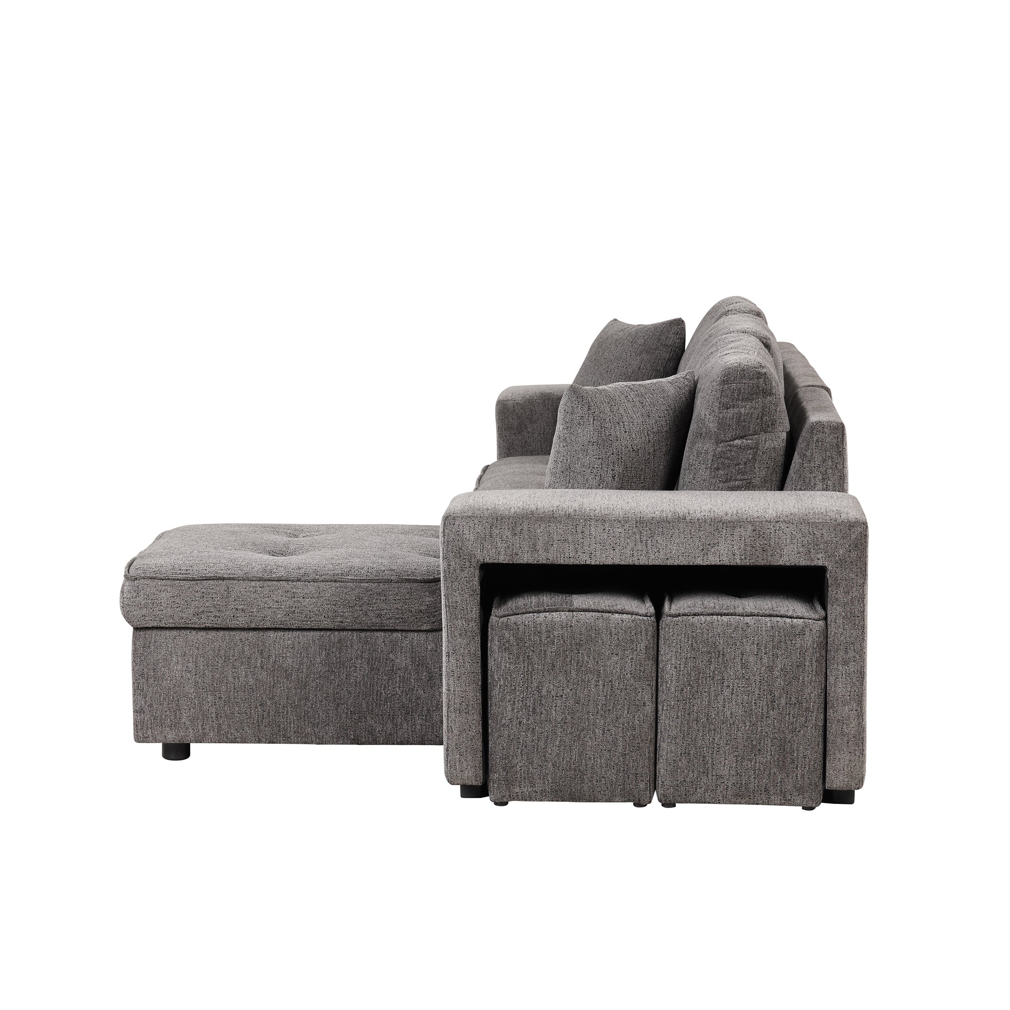 Orisfur. 104" L-Shape 3 Seat Reversible Sectional Couch, Pull Out Sleeper Sofa with Storage Chaise and 2 Stools for Living Room Furniture Set - Atlantic Fine Furniture Inc