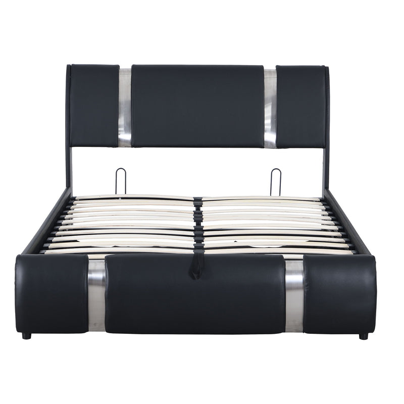 Full Size Upholstered Faux Leather Platform Bed With A Hydraulic Storage System, Black