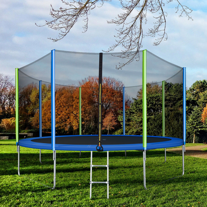 12FT Trampoline For Kids With Safety Enclosure Net - Ladder And 8 Wind Stakes - Round Outdoor Recreational Trampoline