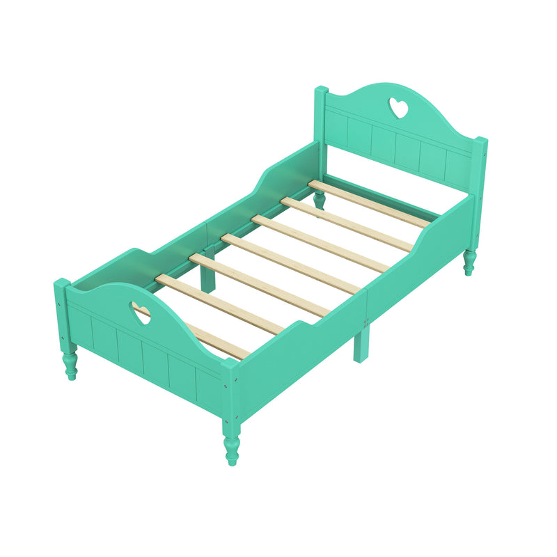 Macaron Twin Size Toddler Bed With Side Safety Rails And Headboard And Footboard, Seasoft Green