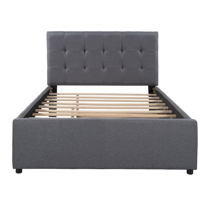 Full Linen Upholstered Platform Bed With Headboard And Trundle