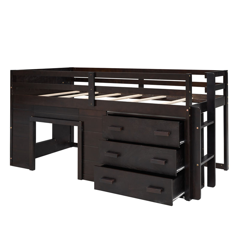 Twin Size Loft Bed With Cabinet And Shelf - Espresso