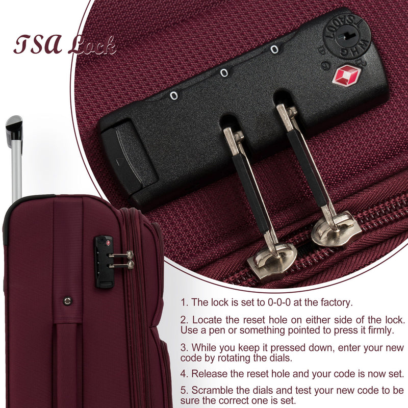 3 Piece Softside Luggage Expandable - Suitcase Set Upright Spinner Softshell Lightweight Luggage Travel Set - Dark Red