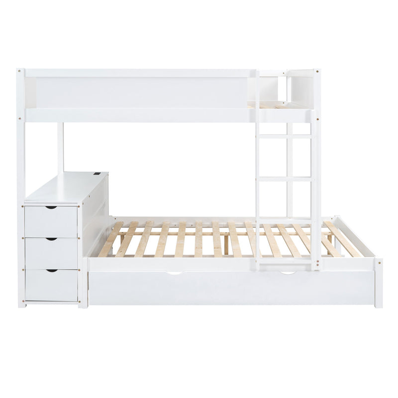 Full-Over-Full Bunk Bed With Twin Size Trundle, Storage And Desk, White