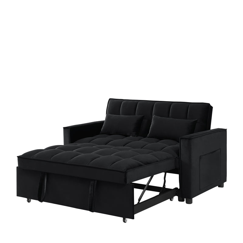 Modern Velvet Convertible Loveseat Sleeper Sofa Couch with Adjustable Backrest, 2 Seater Sofa With Pull-Out Bed with 2 Lumbar Pillows For Small Living Room & Apartment