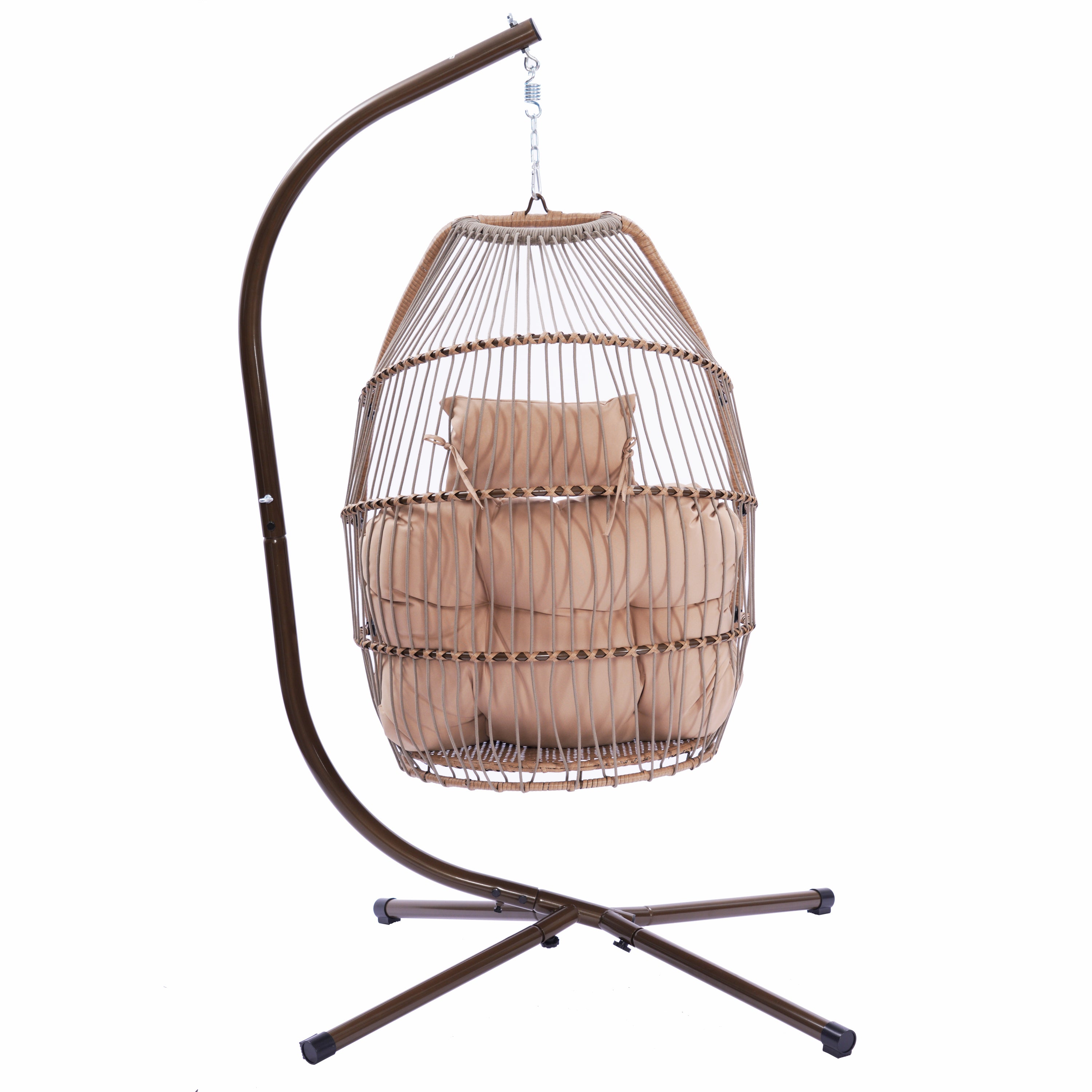 Outdoor Patio Wicker Folding Hanging Chair,Rattan Swing Hammock Egg Chair With Cushion And Pillow - Atlantic Fine Furniture Inc
