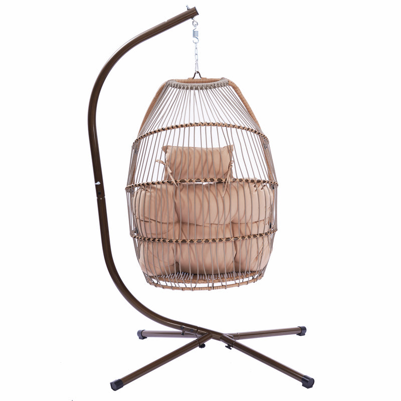 Outdoor Patio Wicker Folding Hanging Chair,Rattan Swing Hammock Egg Chair With Cushion And Pillow - Atlantic Fine Furniture Inc