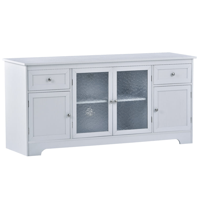 U-Can TV Stand for TV up to 65in with 4 Doors Adjustable Panels Open Style Cabinet, Sideboard for Living room, White
