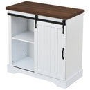 Bathroom Storage Cabinet, Freestanding Accent Cabinet, Sliding Barn Door, Thick Top, Adjustable Shelf, White and Brown - Atlantic Fine Furniture Inc