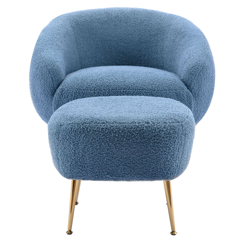 Orisfur. Modern Comfy Leisure Accent Chair, Teddy Short Plush Particle Velvet Armchair With Ottoman For Living Room - Dark Blue
