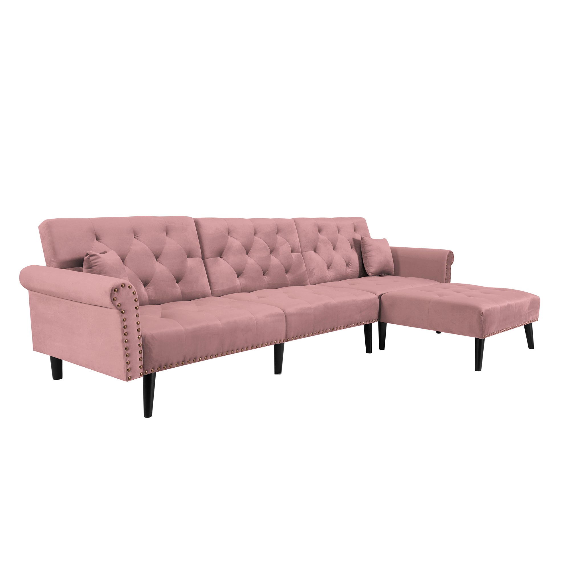 Convertible Sofa bed sleeper Pink velvet (same as W223S01595。Size difference, See Details in page.) - Atlantic Fine Furniture Inc