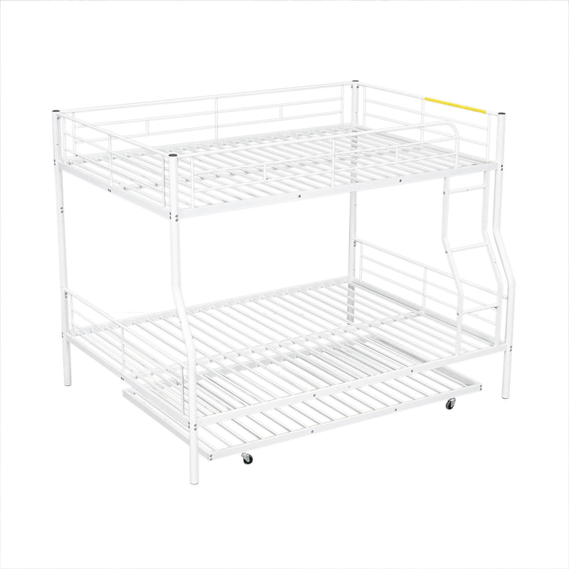 Full XL Over Queen Metal Bunk Bed With Trundle, White