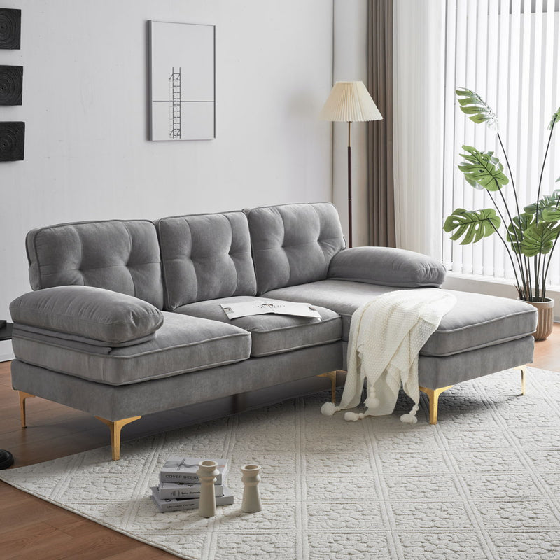 83" Modern Sectional Sofas Couches Velvet L Shaped Couches For Living Room, Bedroom, Light Gray