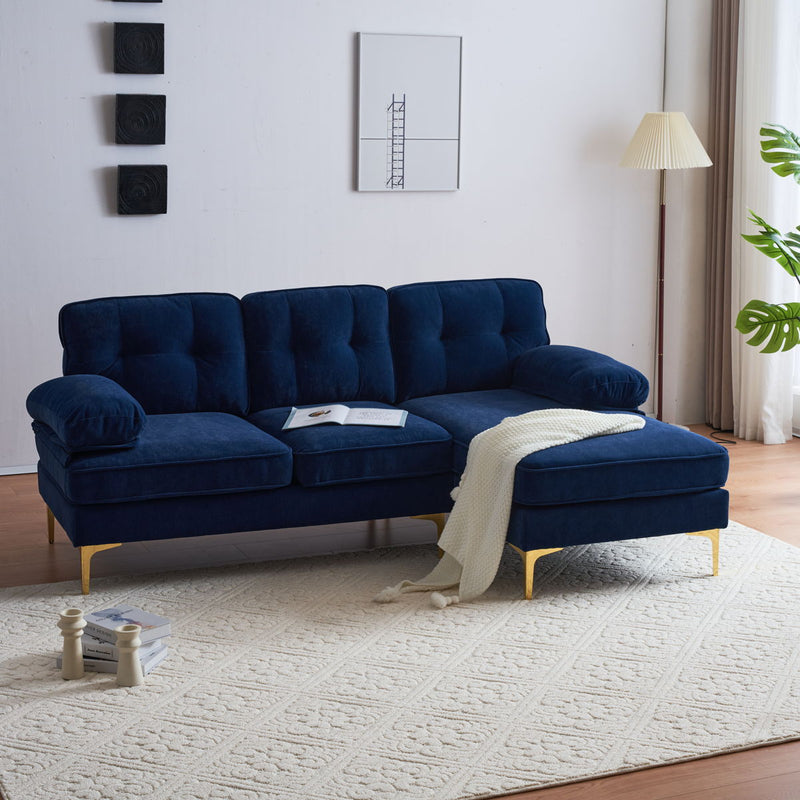 83" Modern Sectional Sofas Couches Velvet L Shaped Couches For Living Room, Bedroom, Blue