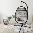 Hanging Egg Chair with Stand Outdoor Patio Swing Egg Chair Indoor Folding Egg Chair, Waterproof Cushion, Folding Rope Back, Heavy Duty C-Stand, 330LBS Capacity - Atlantic Fine Furniture Inc