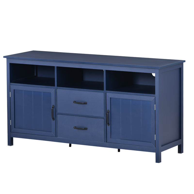 U-Can TV Stand for TV up to 68 in with 2 Doors and 2 Drawers Open Style Cabinet, Sideboard for Living room, Navy