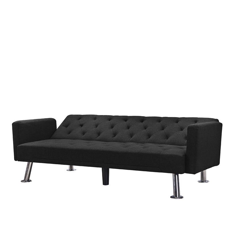 Modern Convertible Folding Futon Sofa Bed ,  Black Fabric Sleeper Sofa Couch for Compact Living Space.