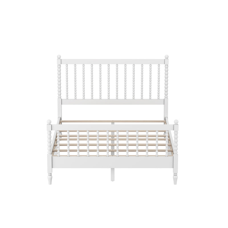 Full Size Wood Platform Bed With Gourd Shaped Headboard And Footboard, White