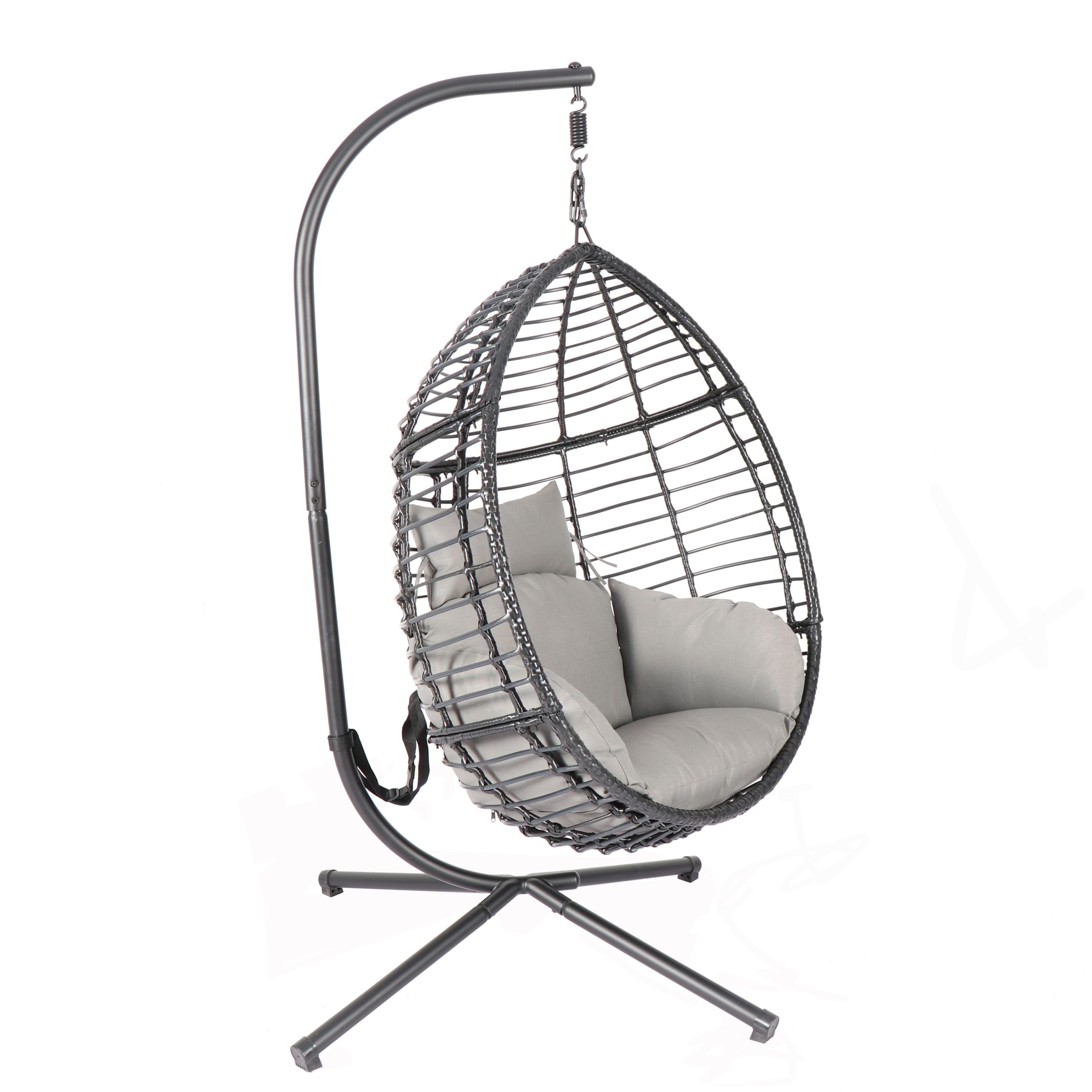 Egg Swing Chair with Stand, 300 LBS Capacity, With Comfortable Cushion, 37.4x37.4x76.77 (Grey) - Atlantic Fine Furniture Inc