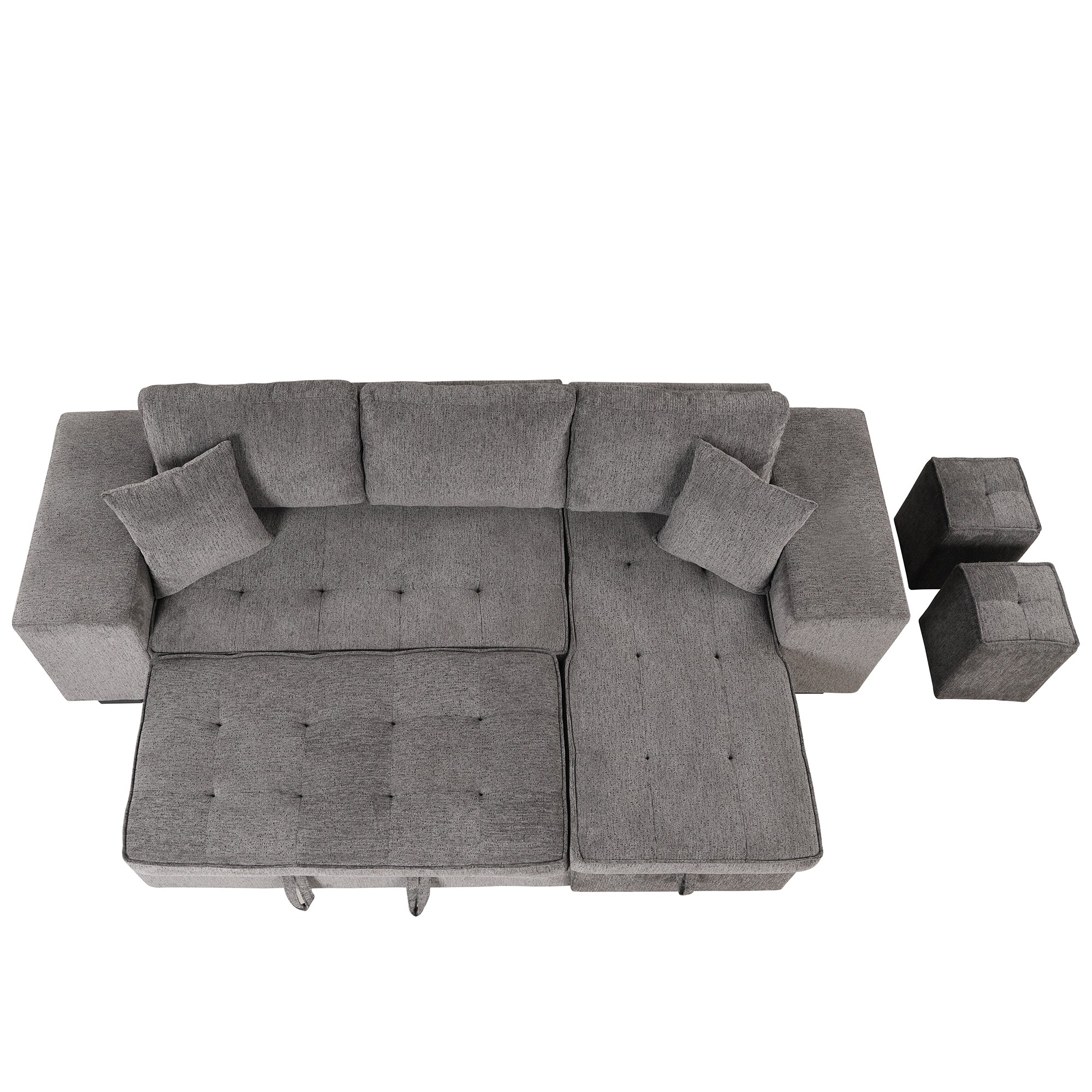 Orisfur. 104" L-Shape 3 Seat Reversible Sectional Couch, Pull Out Sleeper Sofa with Storage Chaise and 2 Stools for Living Room Furniture Set - Atlantic Fine Furniture Inc