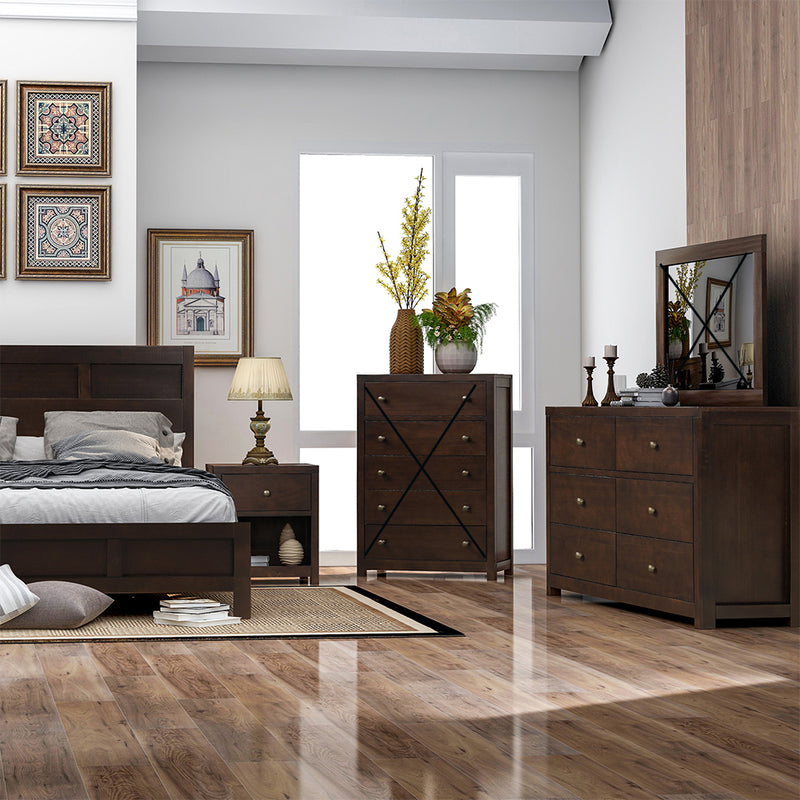 Classic Rich Brown 3 Pieces Queen Bedroom Set (Queen Bed + Nightstand+ Dresser)