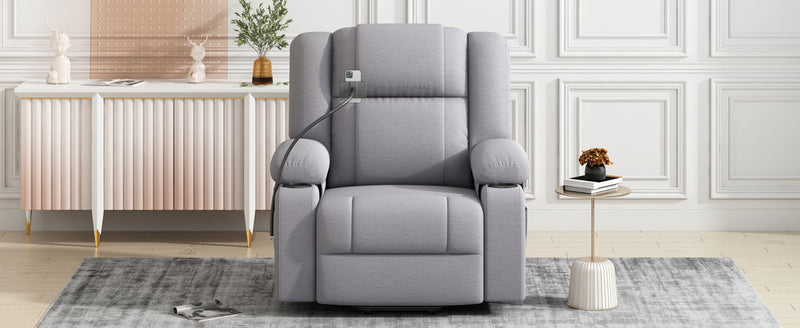 Power Lift Recliner Chair Electric Recliner For Elderly Recliner Chair With Massage And Heating Functions, Remote, Phone Holder Side Pockets And Cup Holders For Living Room, Grey