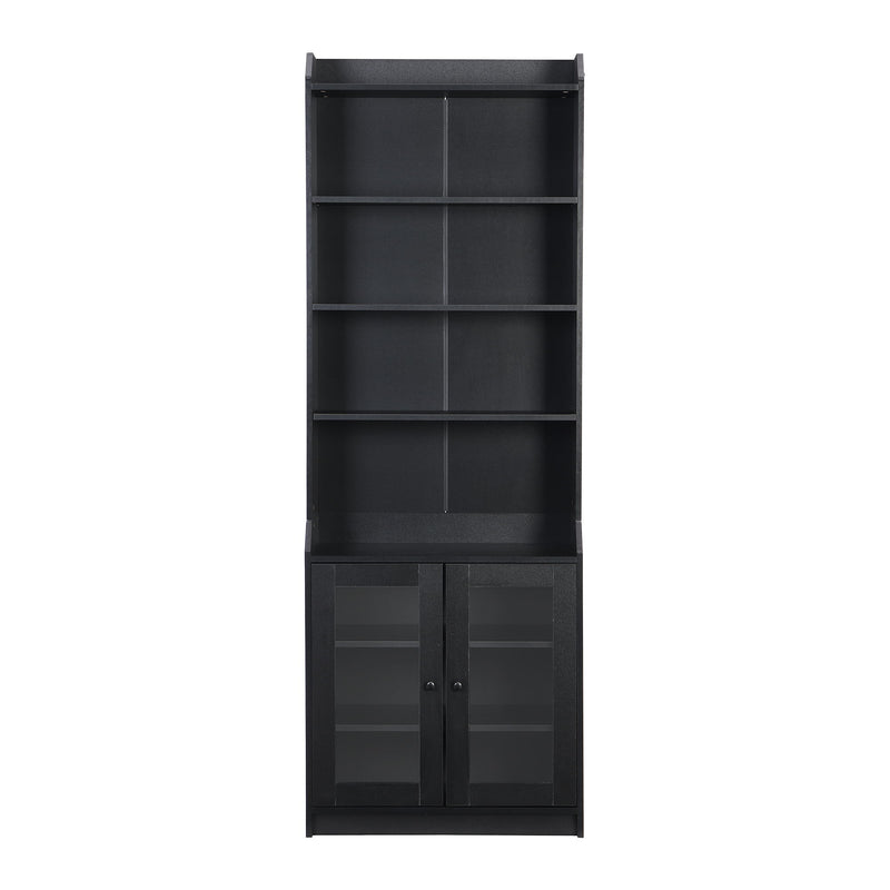 On-Trend Elegant Tall Cabinet With Acrylic Board Door, Versatile Sideboard With Graceful Curves, Contemporary Bookshelf With Adjustable Shelves For Living Room, Black