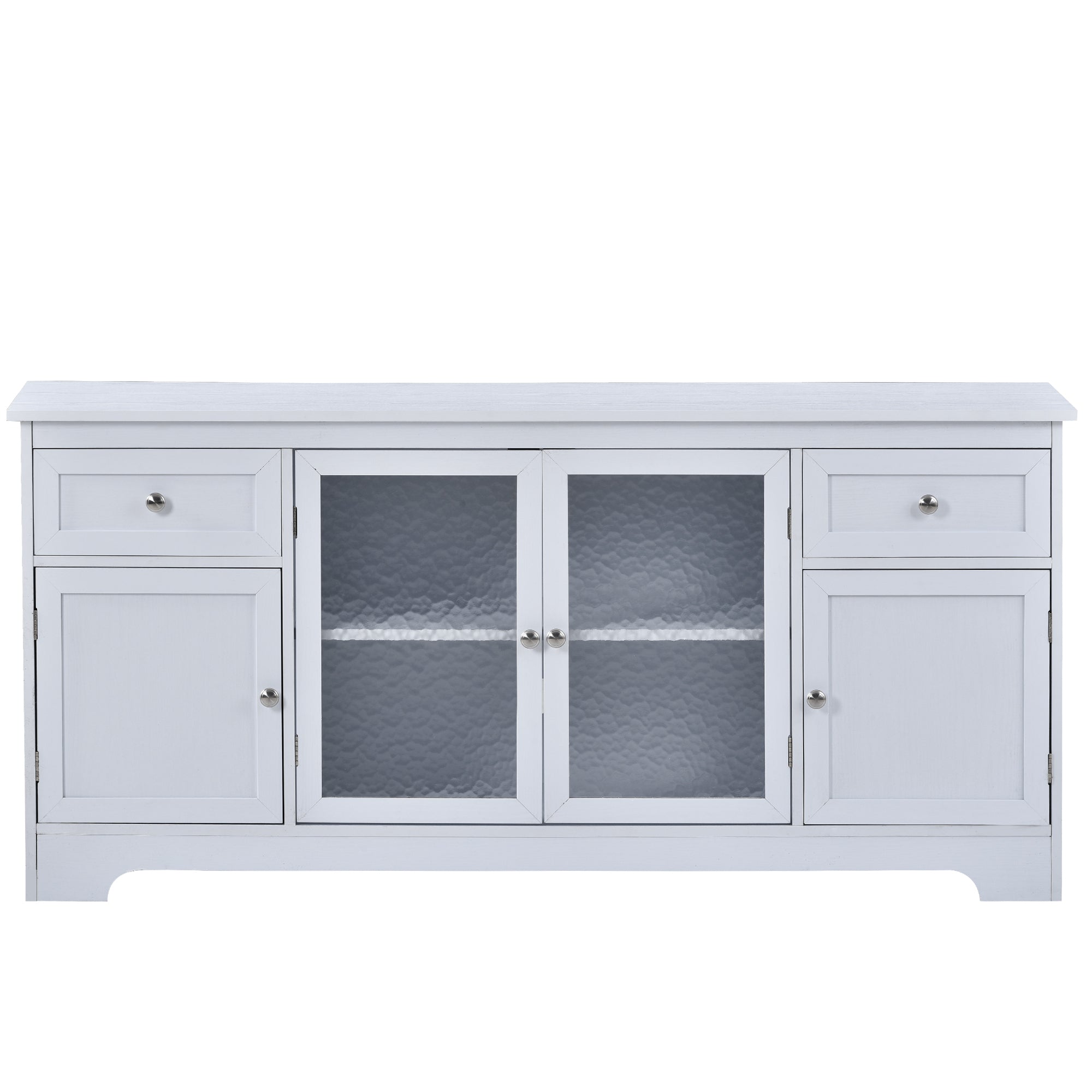 U-Can TV Stand for TV up to 65in with 4 Doors Adjustable Panels Open Style Cabinet, Sideboard for Living room, White - Atlantic Fine Furniture Inc