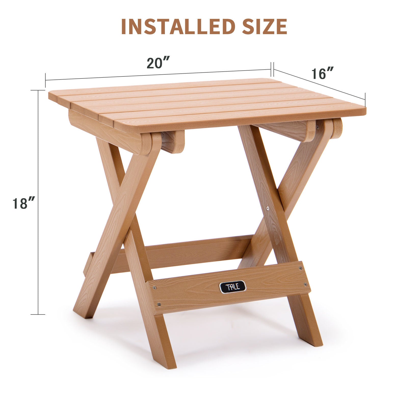TALE Adirondack Portable Folding Side Table Square All-Weather and Fade-Resistant Plastic Wood Table Perfect for Outdoor Garden, Beach, Camping, Picnics Brown - Atlantic Fine Furniture Inc
