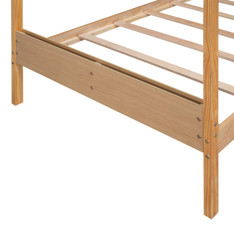 Twin Size Wood House Bed With Storage Space, Natural