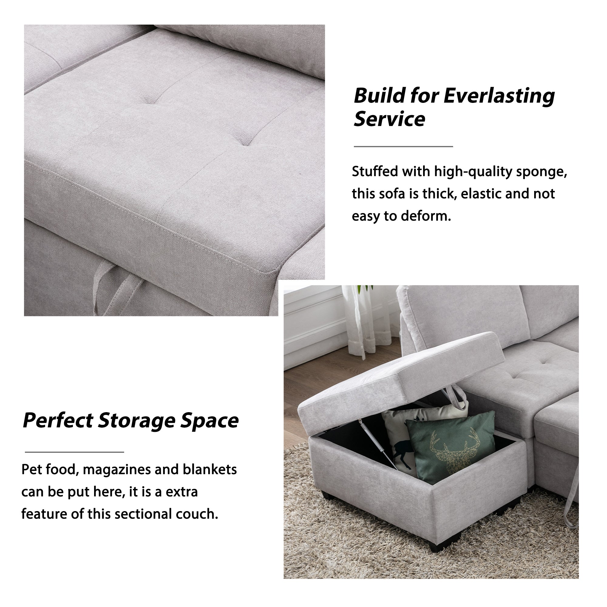 Orisfur. 86" Sleeper Sectional Sofa, L-Shape Corner Couch Sofa-Bed with Storage Ottoman &  Hidden Arm Storage for Living Room Apartment - Atlantic Fine Furniture Inc